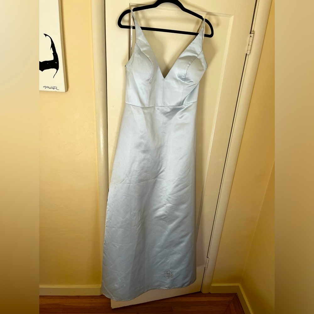 Wtoo by Watters in Blissful Blue A-Line Josephine Tailor Satin Dress